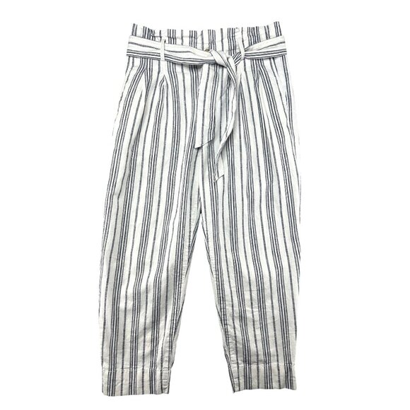 Madewell Linen Cotton Striped Paperbag Pants With Belted Waist Size S - Picture 2 of 15